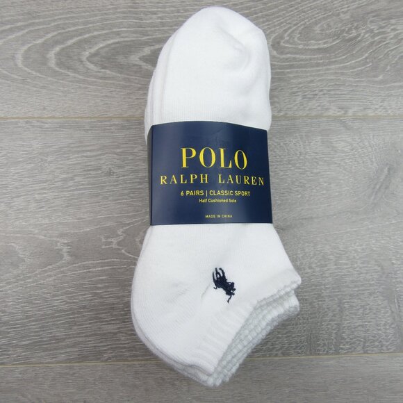 Polo Ralph Lauren Classic Sport Half Low Socks Mens Size 6-13 White (6-Pack) NEW - Picture 2 of 11